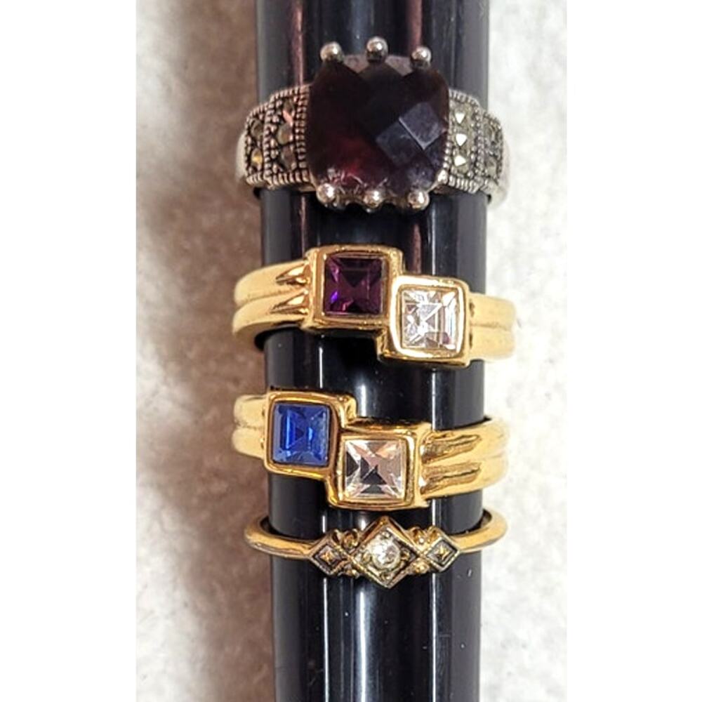 4 Pc Ring Lot Signed Avon Premier Designs 3 Size 8 1 Size 7 Blue Purple Maroon - Picture 2 of 6